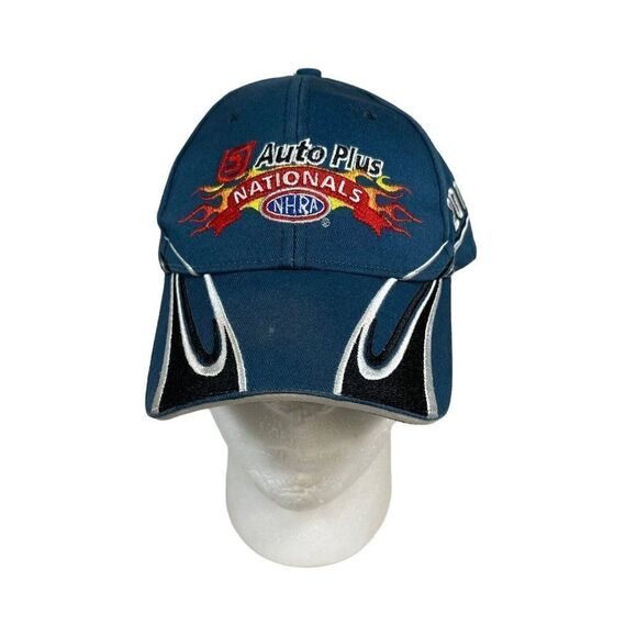 Vintage Flames Blue Auto Plus Nationals NHRA Adjustable Strap Hat Reading, PA - Picture 1 of 5